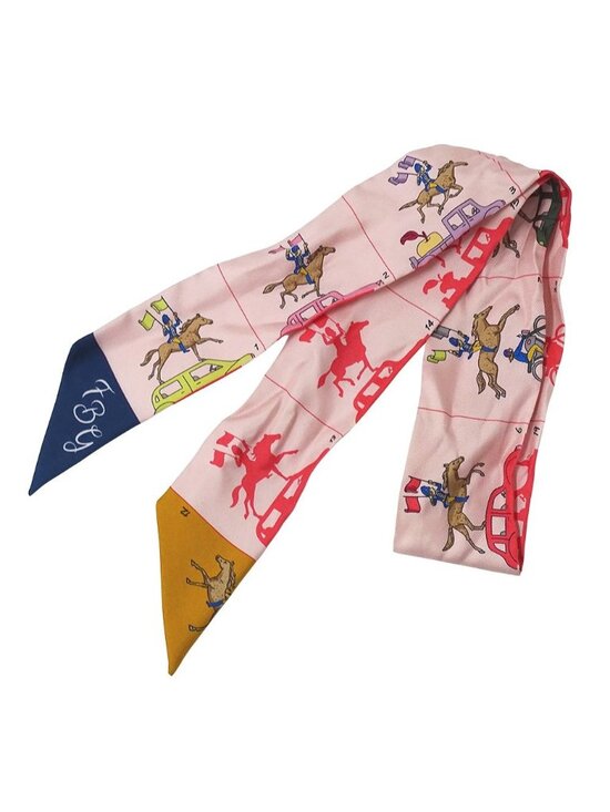 Hermes Accessories - Hermes Scarf Twilly Silk Pink Horse Car